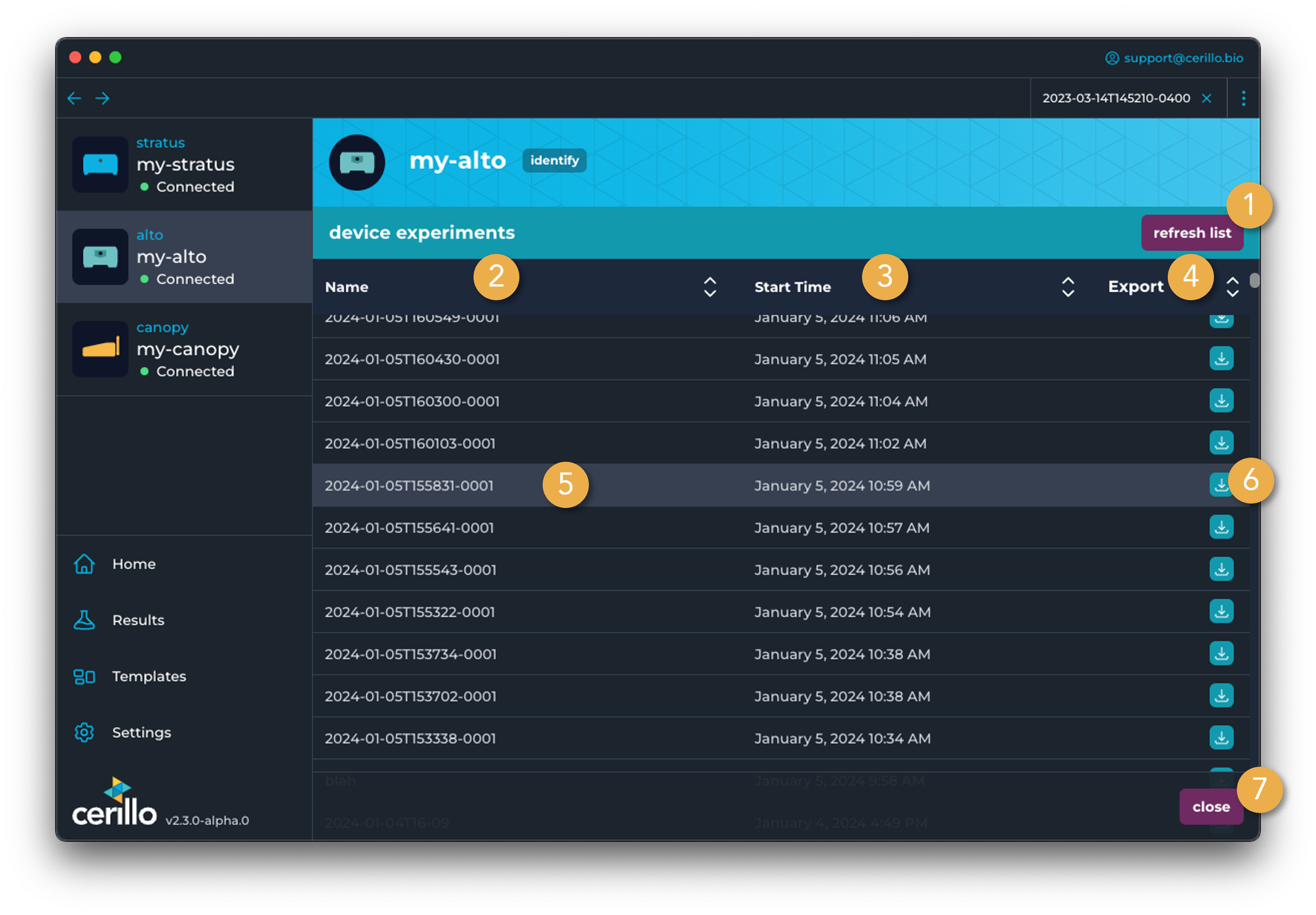Device Experiment List