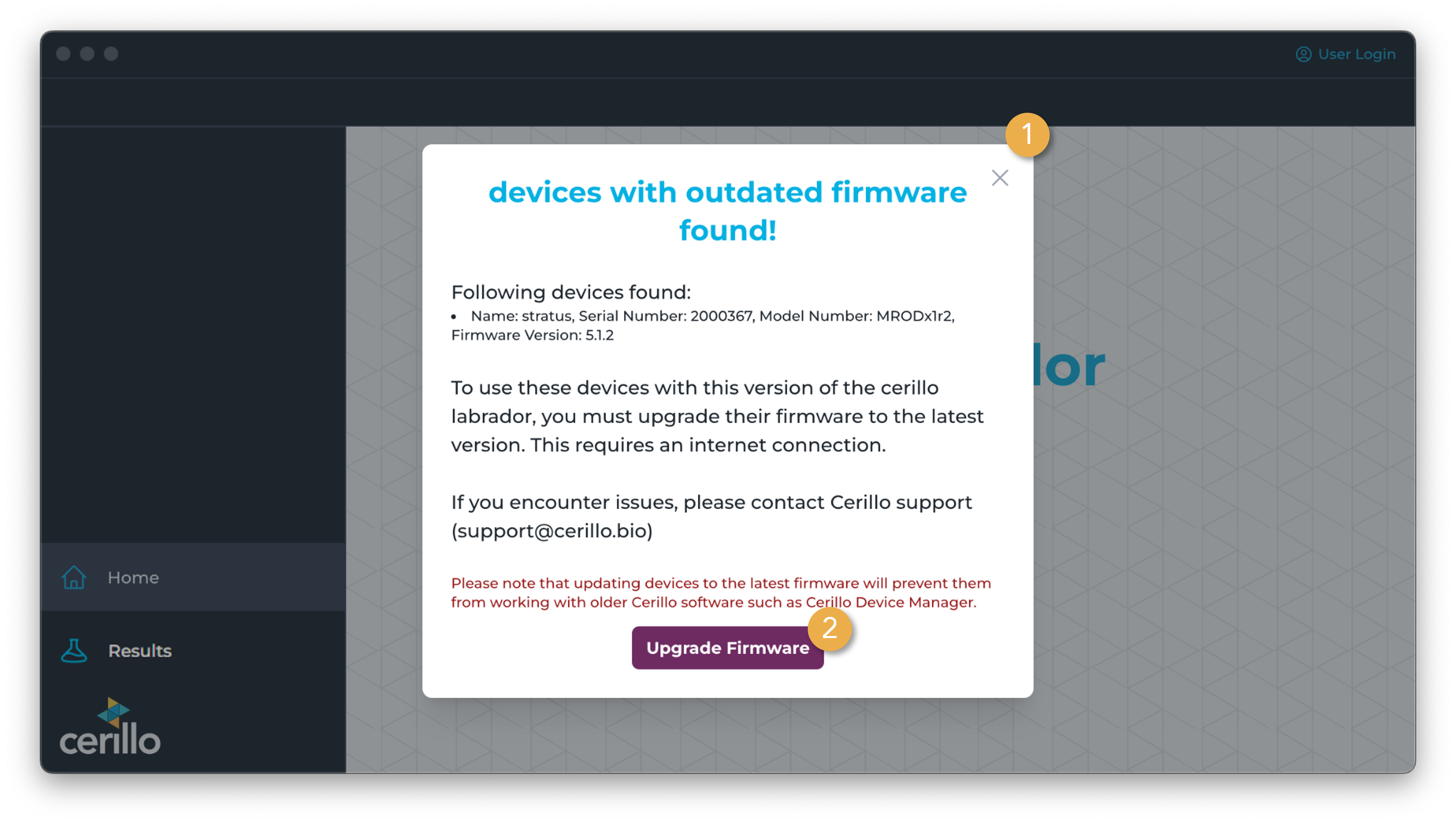 Outdated Firmware Dialog
