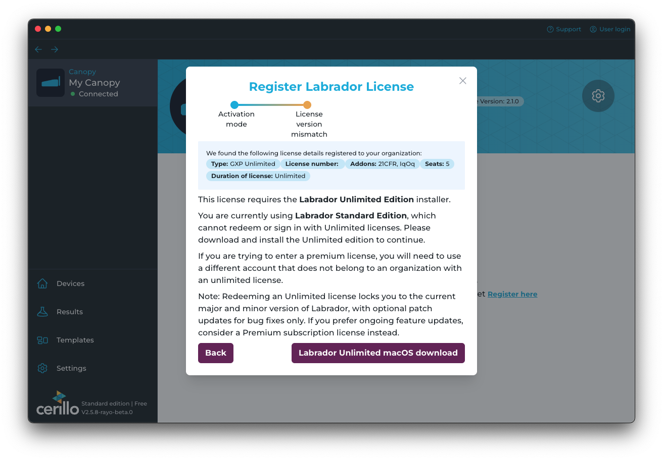 Unlimited License Not Redeemable Because of Organization